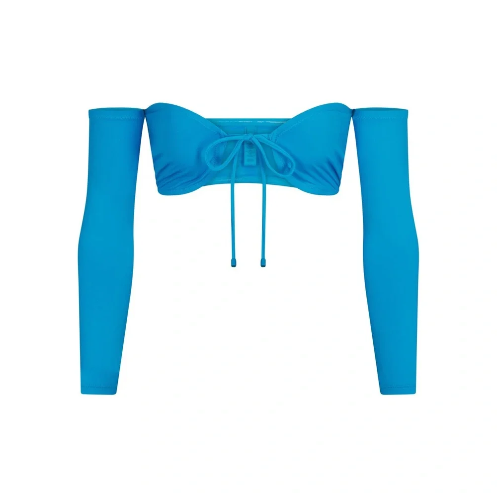 🦋SKIMS SWIM LONG SLEEVE BIKINI TOP IN TURQUOISE XXS